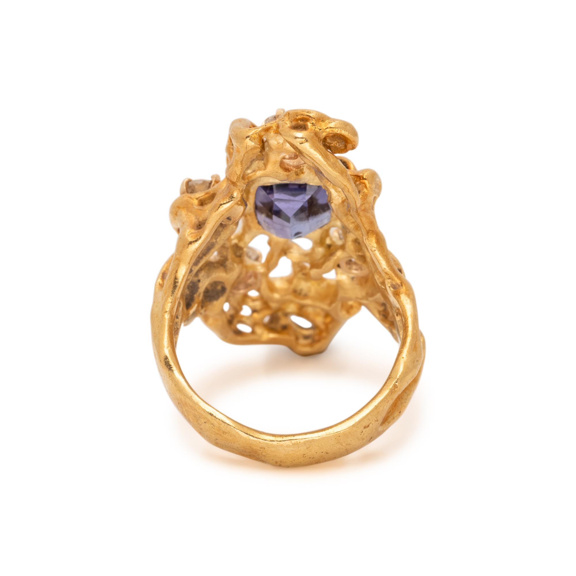 MODERNIST YELLOW GOLD, TANZANITE, AND DIAMOND RING