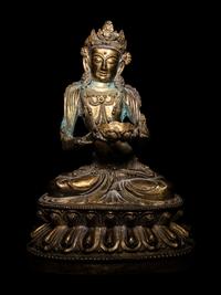 An Unusual Gilt Bronze Figure of Seated Maitreya
