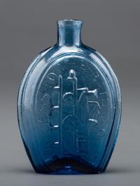 A New York Molded-Glass Flask in Light Sapphire Blue by Lancaster Glass Works