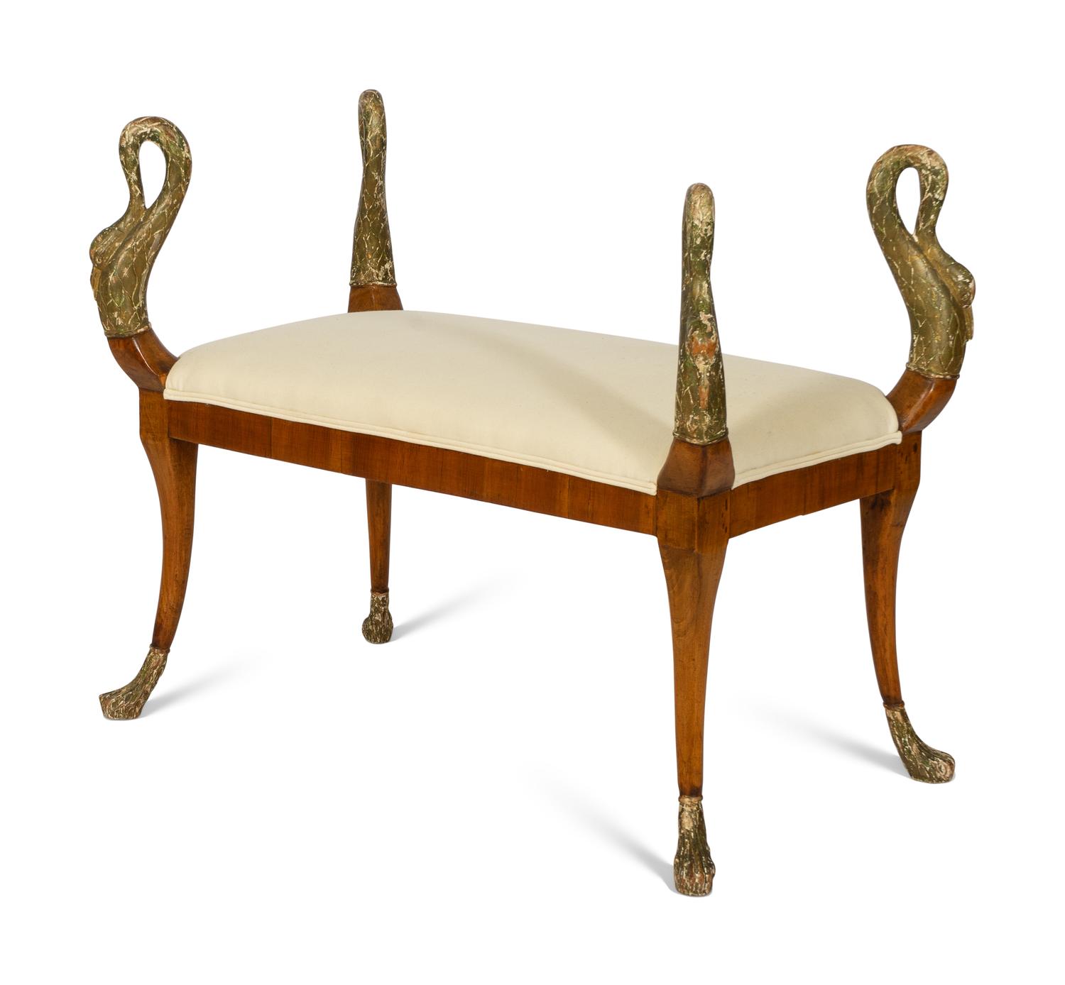 An Italian Neoclassical Parcel Gilt Fruitwood Bench
