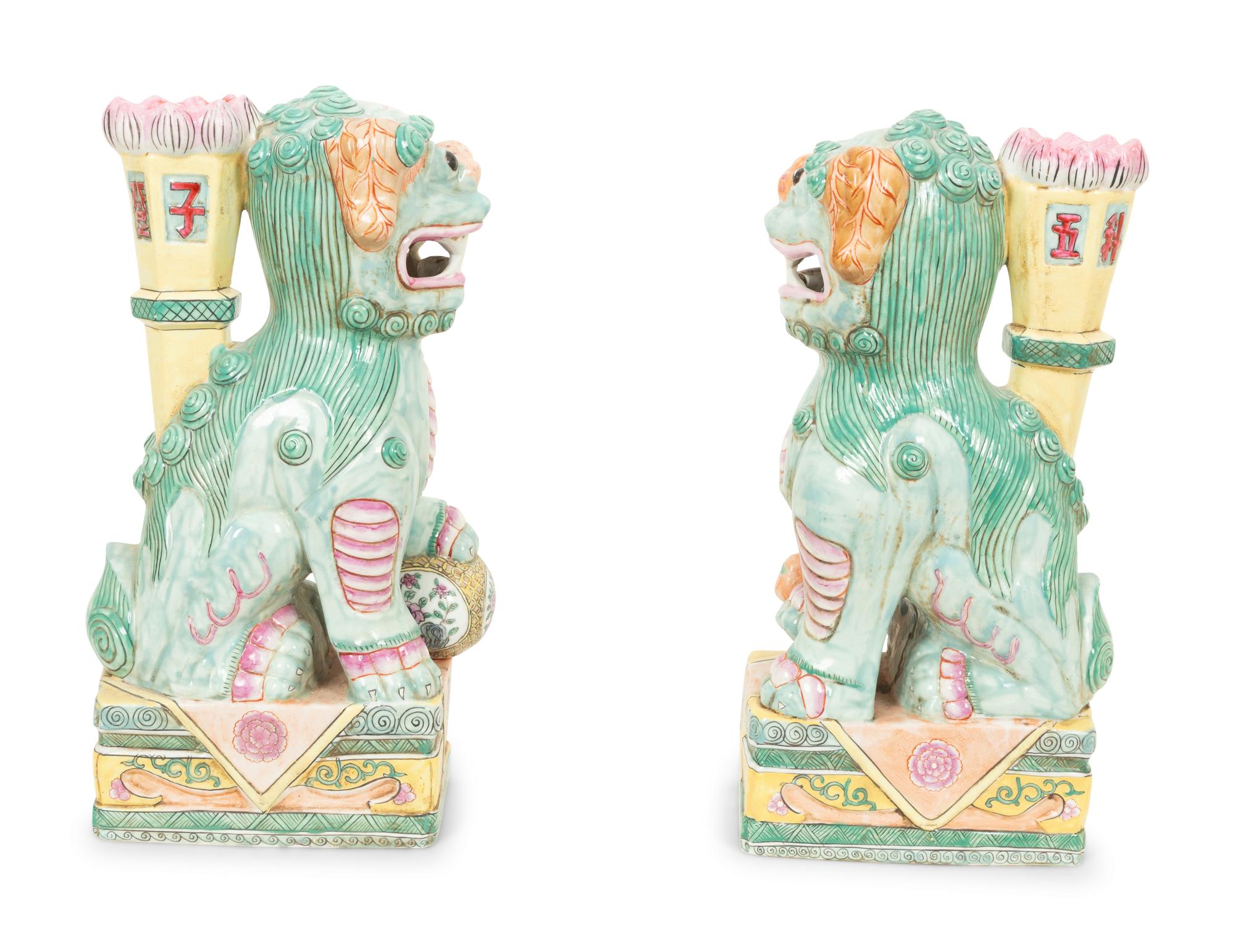 A Pair of Chinese Glazed Ceramic Seated Foo Lions
