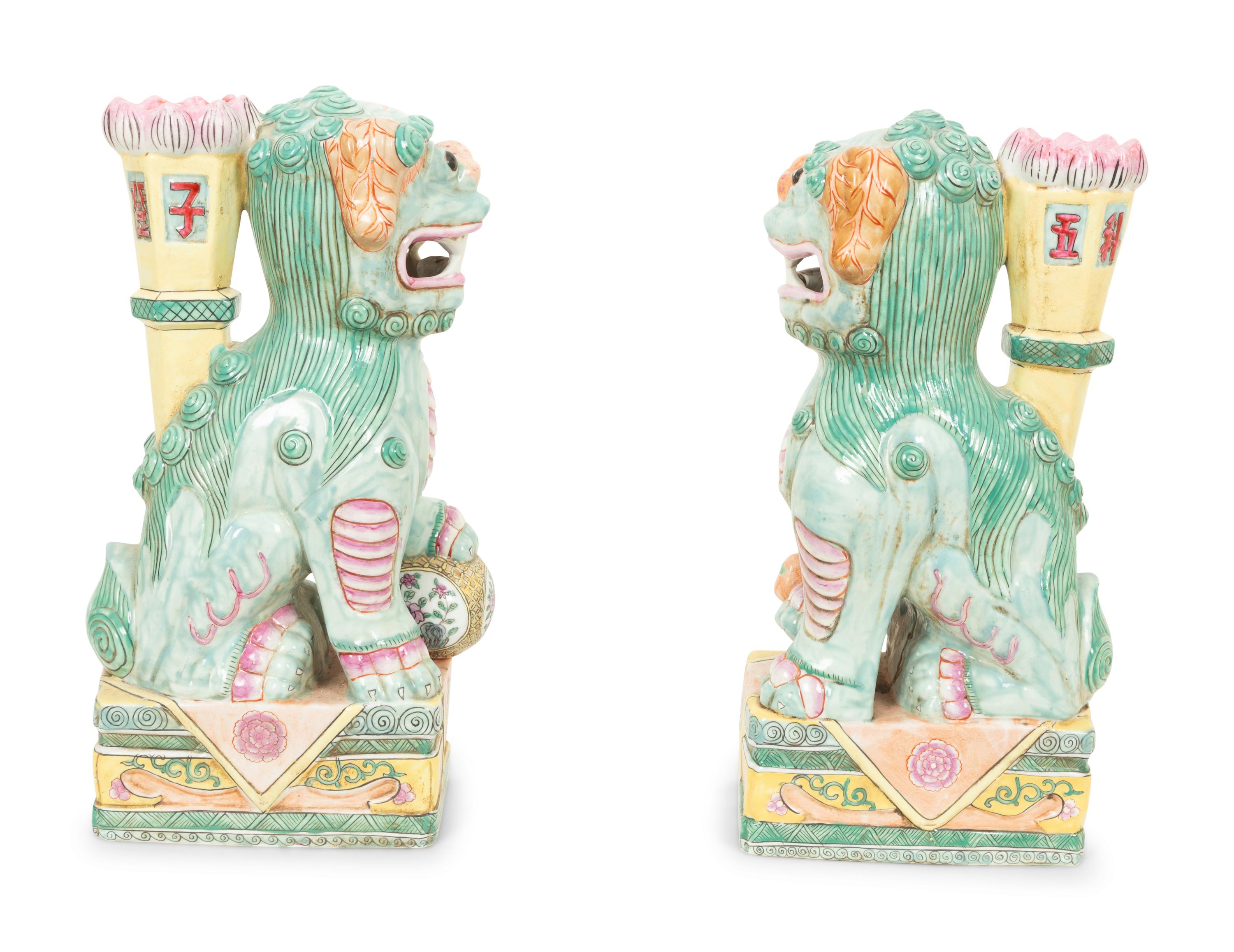 A Pair of Chinese Glazed Ceramic Seated Foo Lions