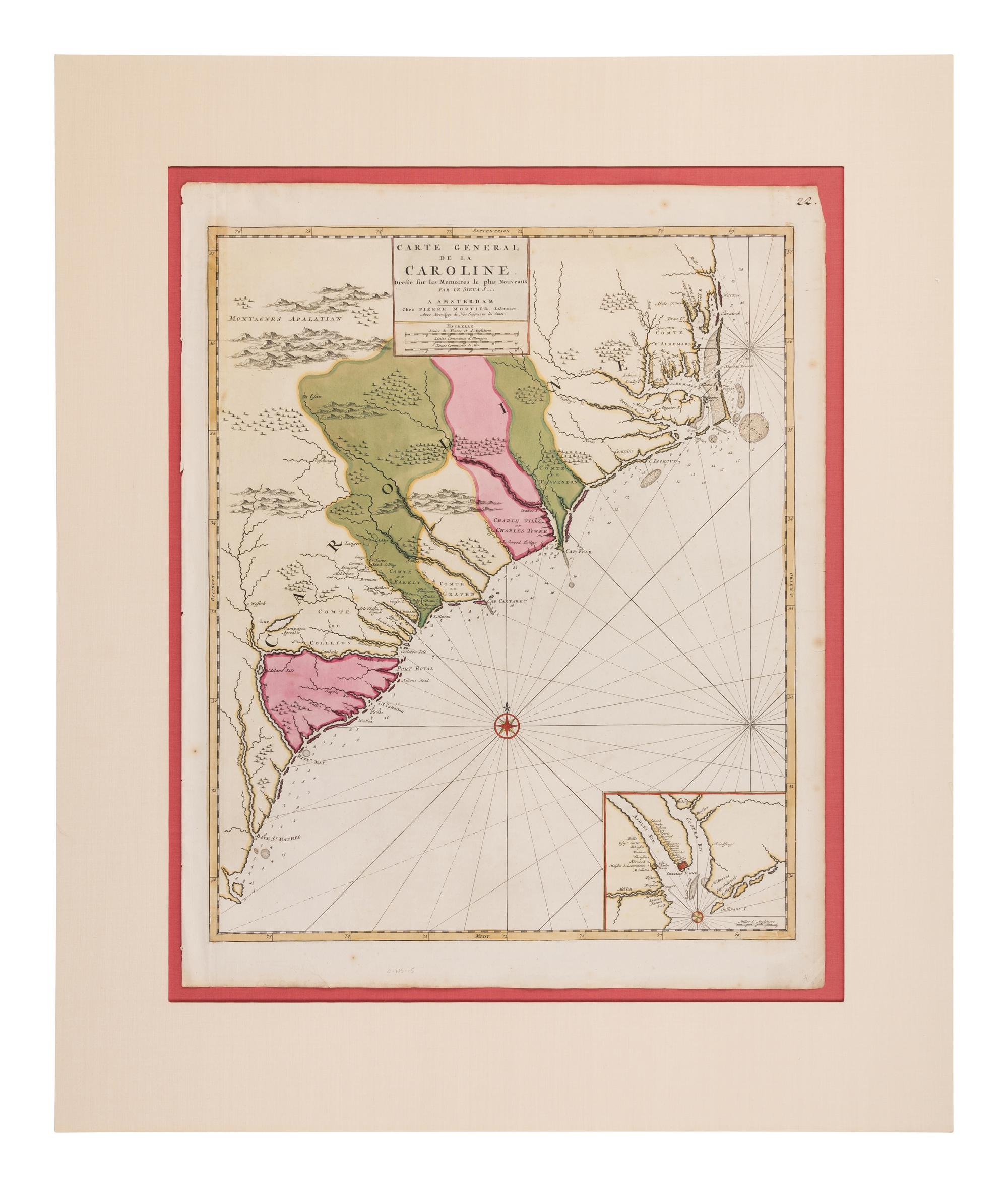 [MAP]. MORTIER, Pierre (1661-1711). Carte General de la Caroline . Amsterdam, 1700.