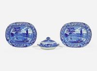 A group of ten Historical Blue Staffordshire tablewares with Philadelphia views, Joseph Stubbs and J. & W. Ridgway, England, circa 1830
