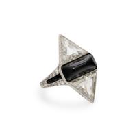 ART DECO, DIAMOND AND BLACK ONYX RING