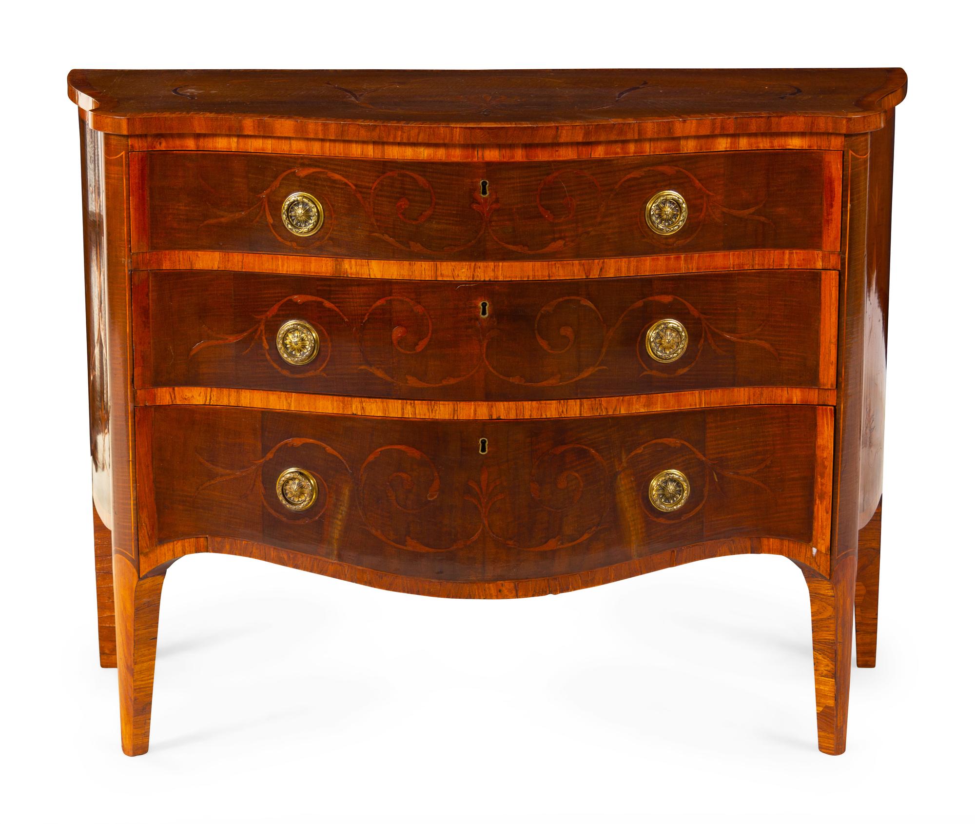 A George III Style Mahogany and Marquetry Chest of Drawers