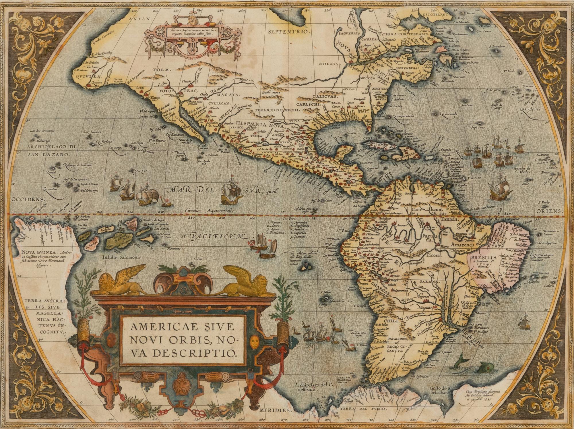 [Map]. Ortelius, Abraham (1527-1598). Americae Sive Novi Orbis, Nova Descriptio . Antwerp, 1608-1612.