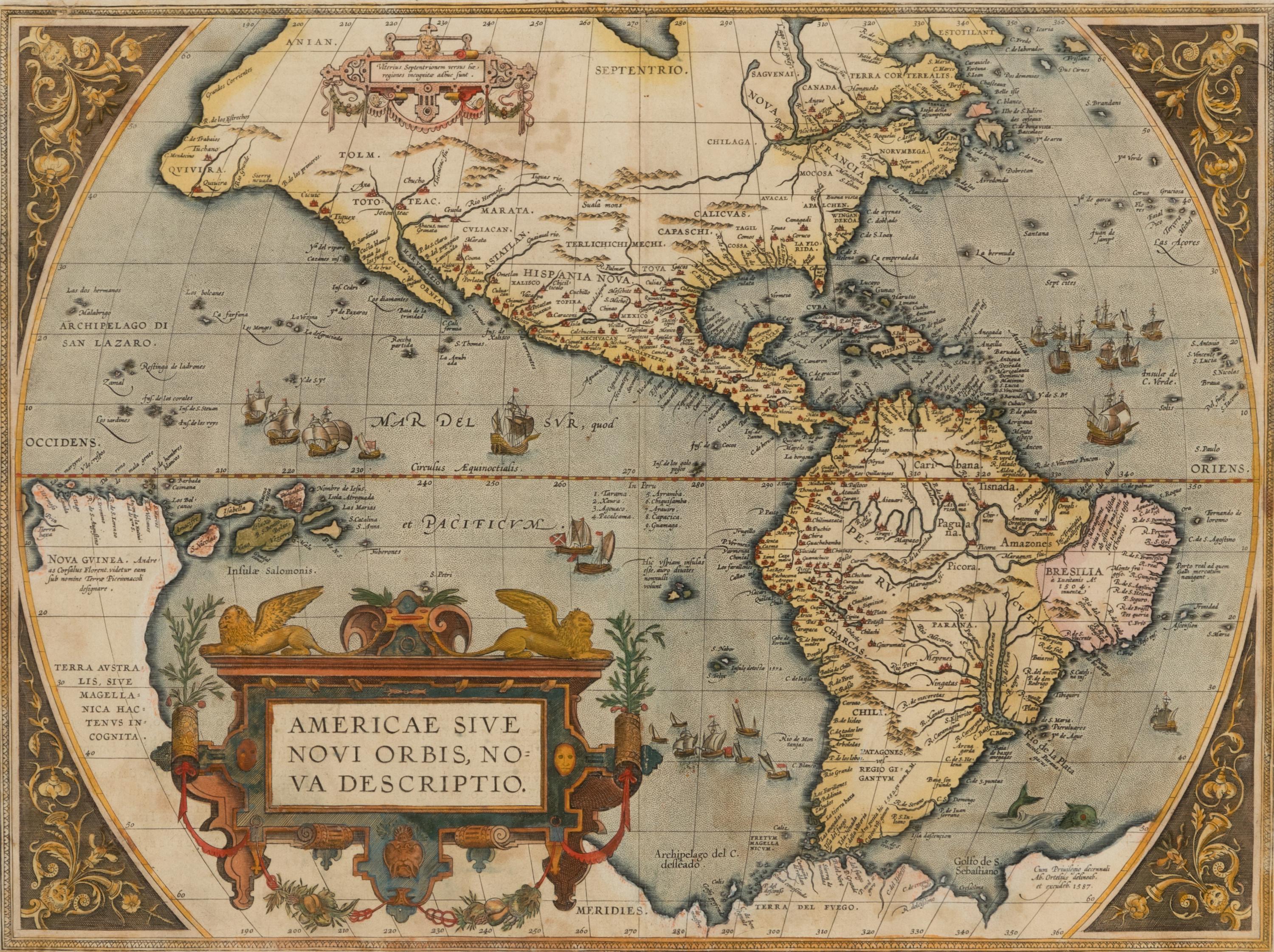 [Map]. Ortelius, Abraham (1527-1598). Americae Sive Novi Orbis, Nova Descriptio . Antwerp, 1608-1612.