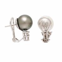 Cultured Pearl, Diamond, and White Gold Earrings