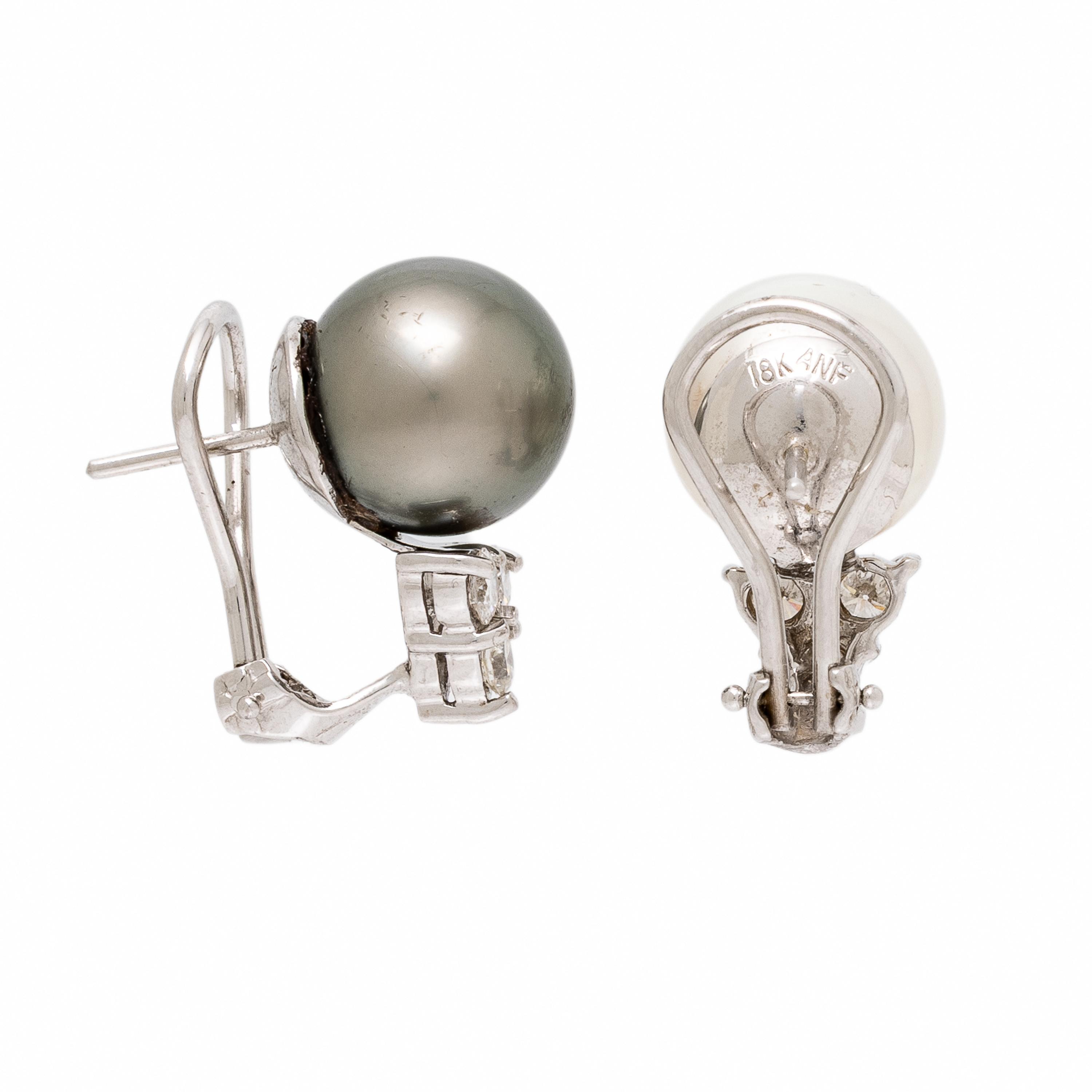 Cultured Pearl, Diamond, and White Gold Earrings