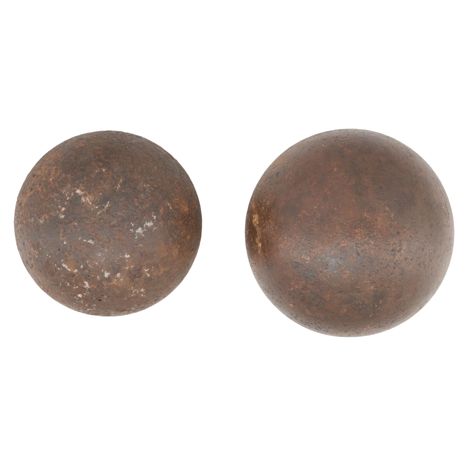 Two Excavated Civil War Spherical Shells, 8" Mortar Ball and 9" Dahlgren Navy Ball