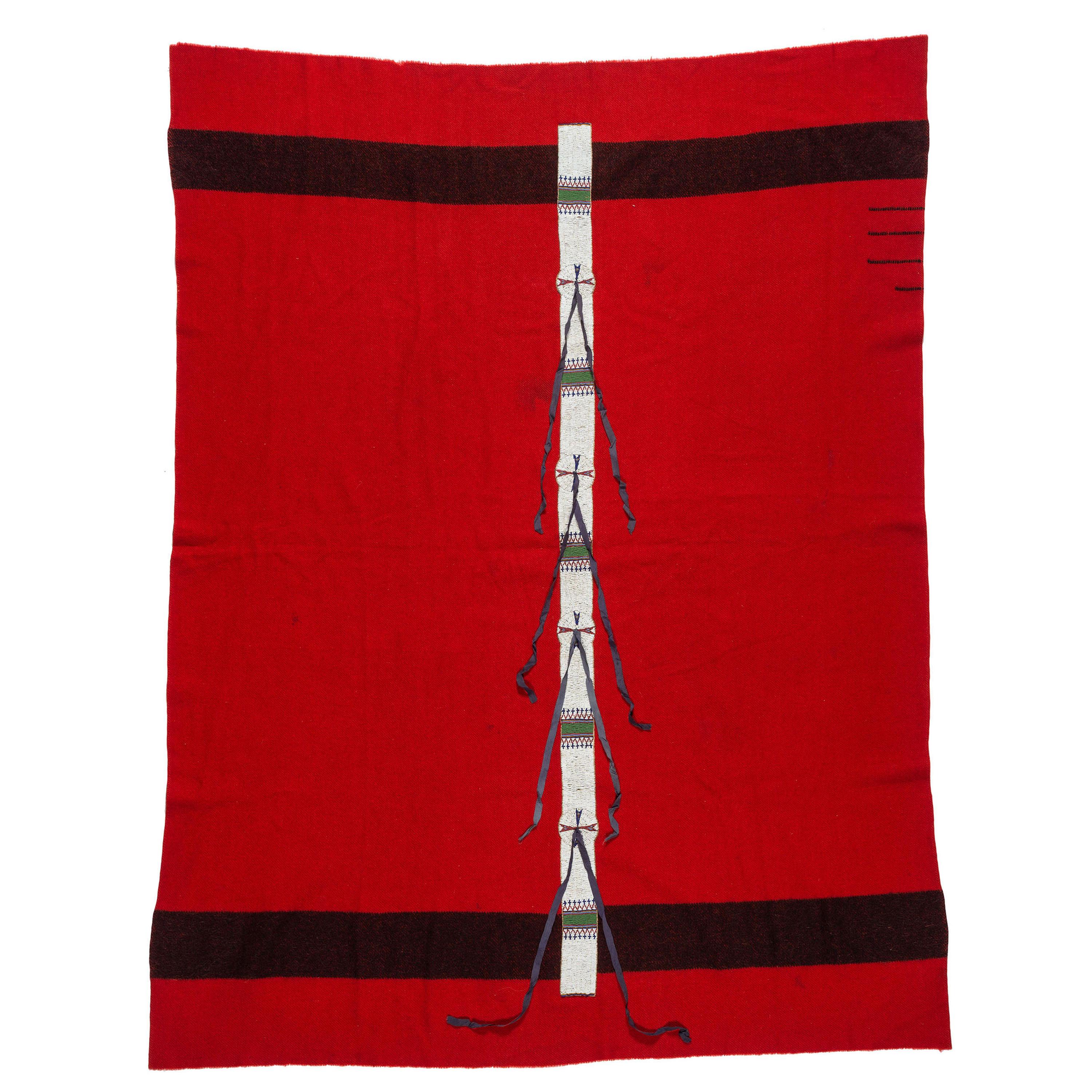 Sioux Beaded Hide Blanket Strip, on Red Trade Wool