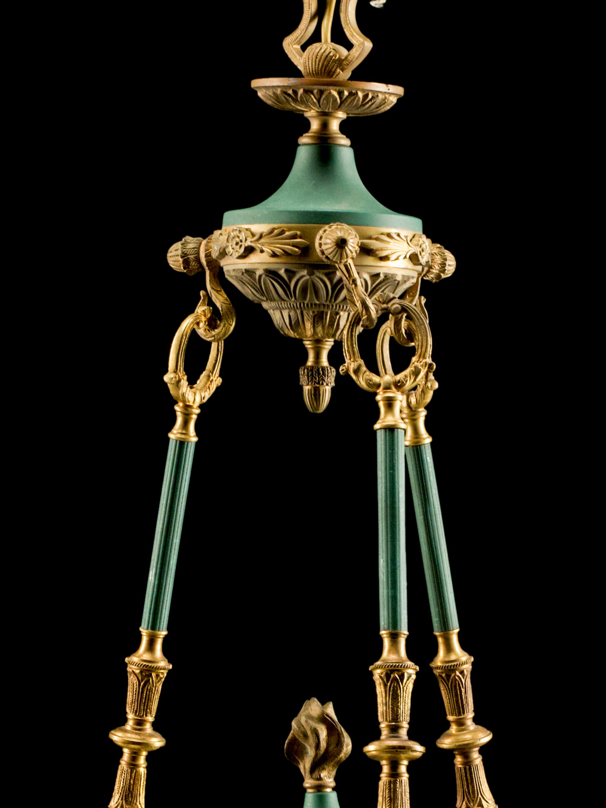 A Pair of Empire Style Six-Light Chandeliers