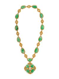 TRIO, CONVERTIBLE YELLOW GOLD, JADE AND DIAMOND PENDANT/BROOCH NECKLACE