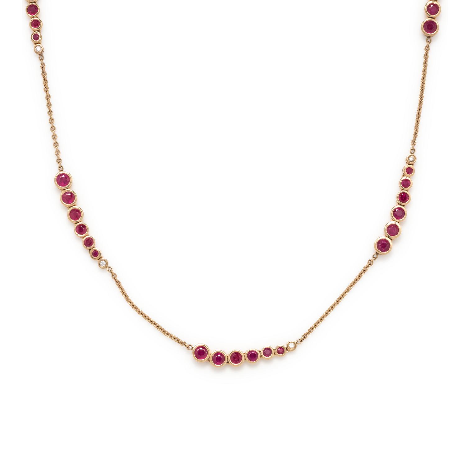 YELLOW GOLD, RUBY AND DIAMOND NECKLACE