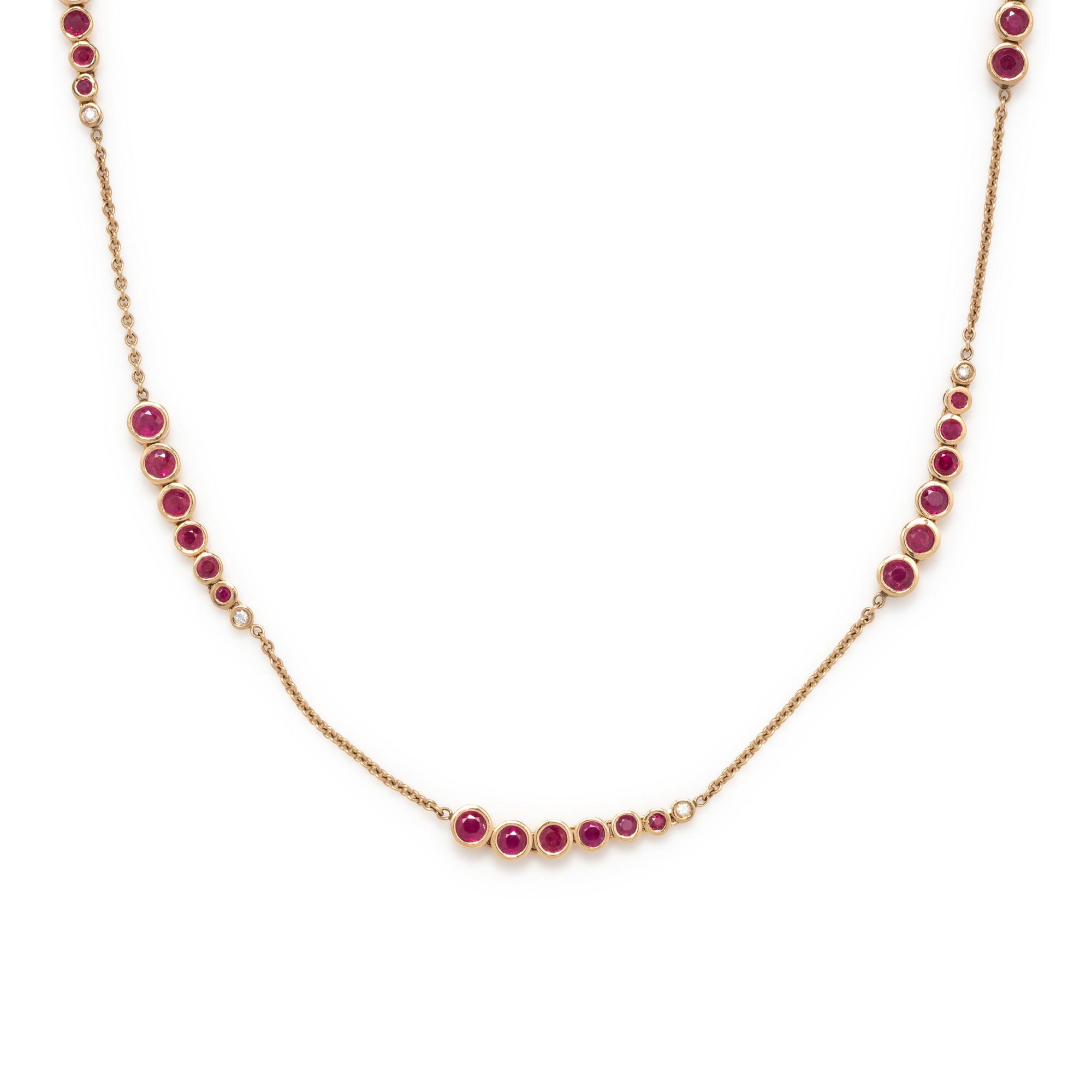 YELLOW GOLD, RUBY AND DIAMOND NECKLACE