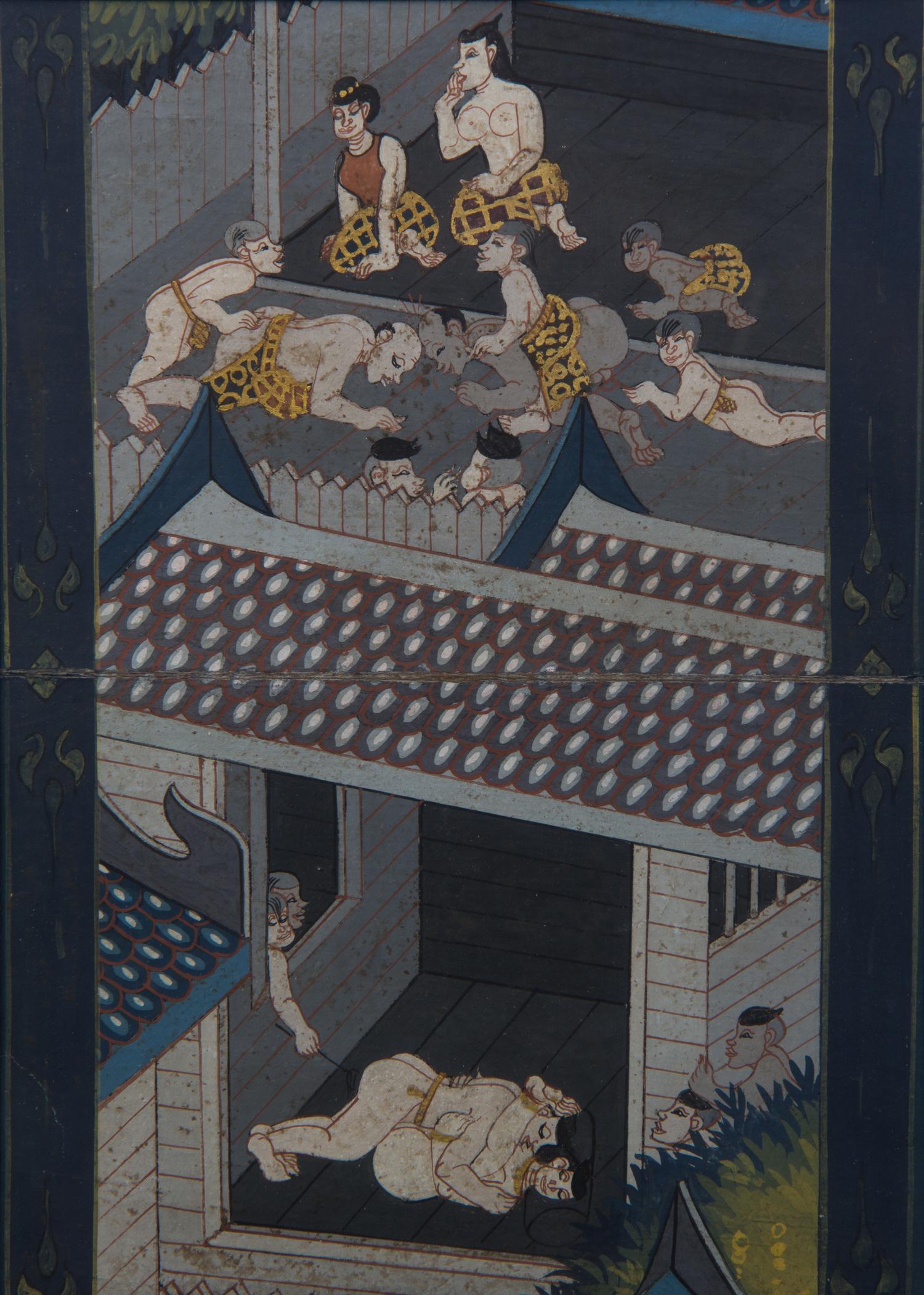 A Pair of Southeast Asian Erotic Miniature Paintings Height 10 1/4 x width 7 1/2 inches.
