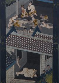 A Pair of Southeast Asian Erotic Miniature Paintings Height 10 1/4 x width 7 1/2 inches.