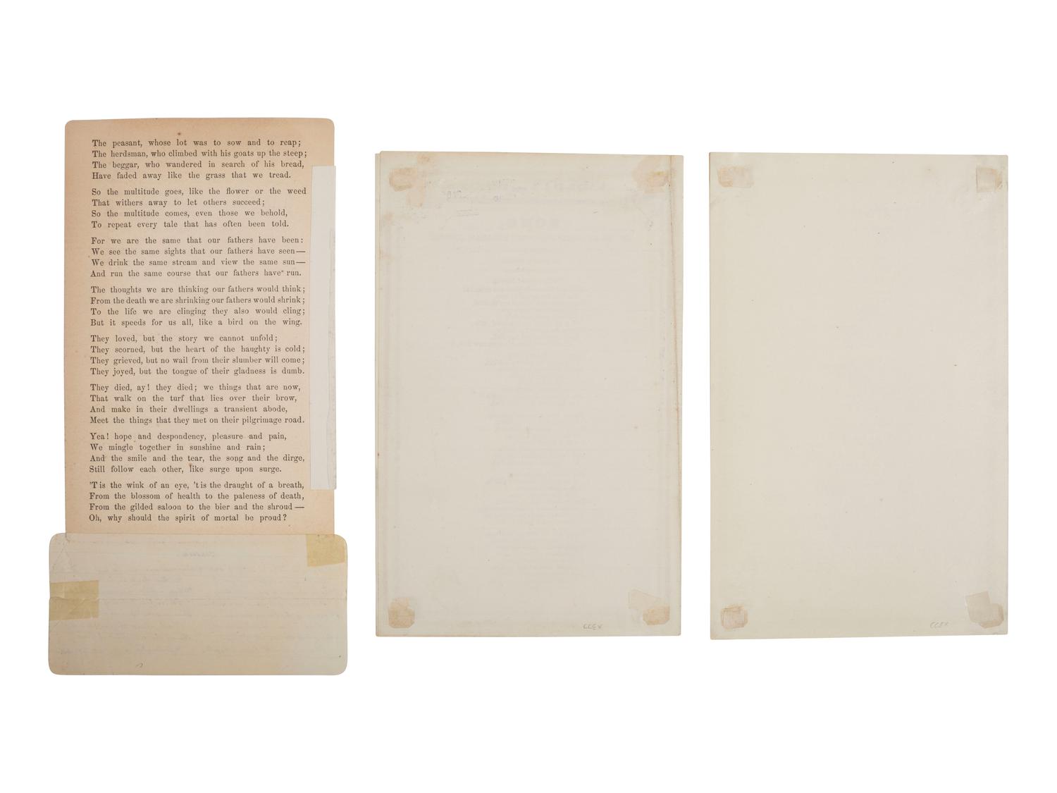 [LINCOLNIANA]. 3 poems and songs mourning the loss of Lincoln, incl. rare example with photograph.