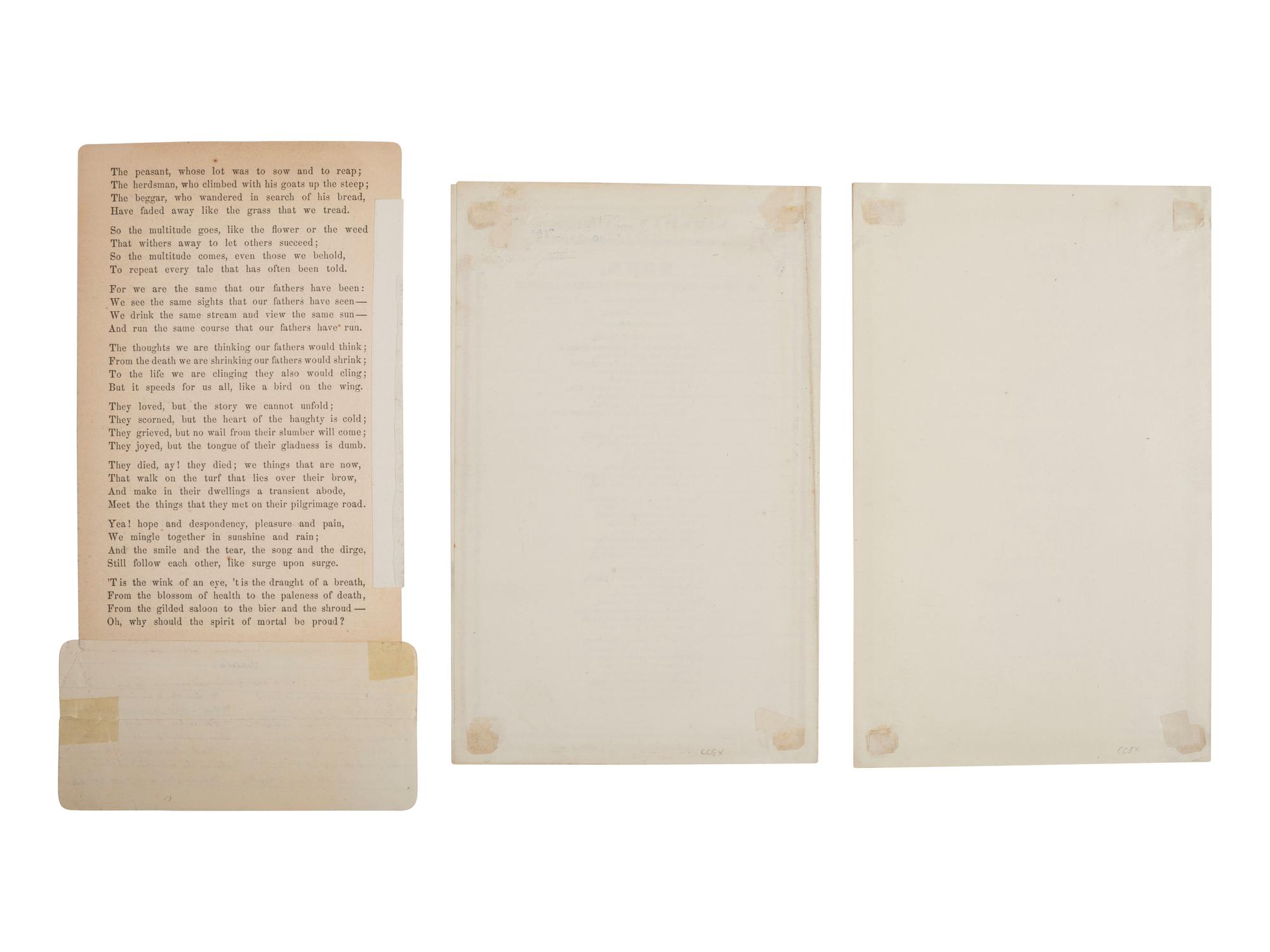 [LINCOLNIANA]. 3 poems and songs mourning the loss of Lincoln, incl. rare example with photograph.