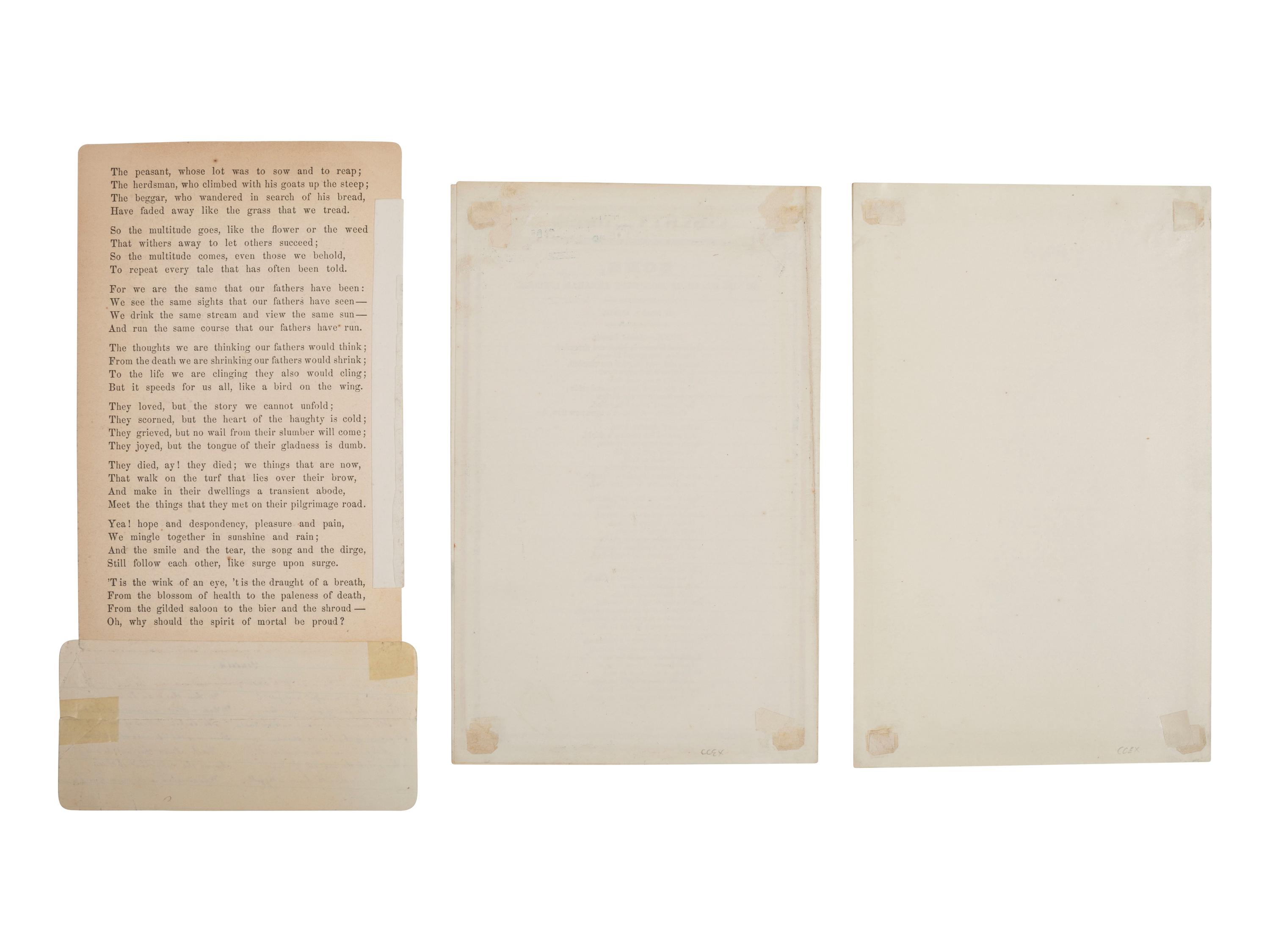 [LINCOLNIANA]. 3 poems and songs mourning the loss of Lincoln, incl. rare example with photograph.