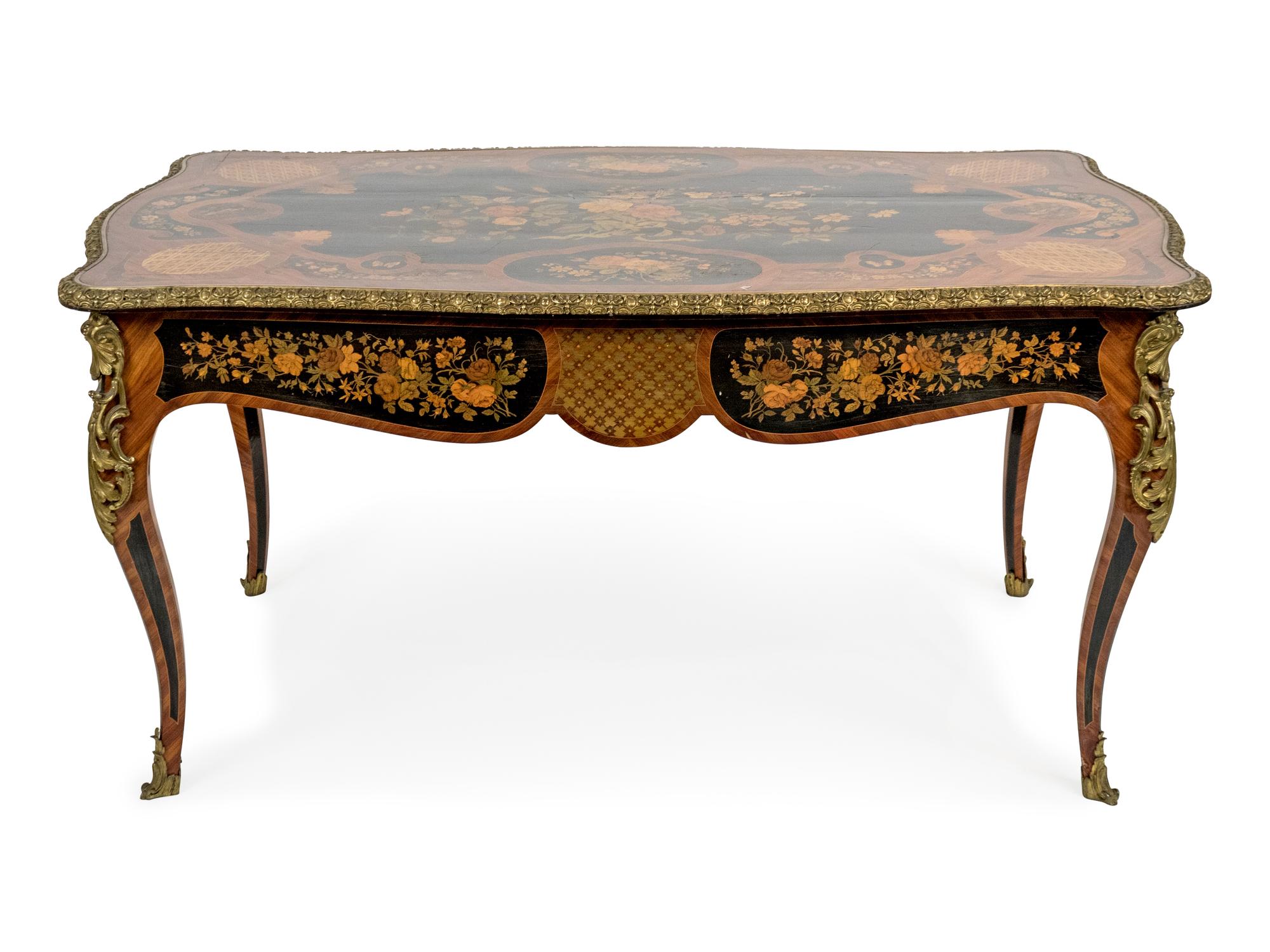A French Gilt-Bronze-Mounted Kingwood, Tulipwood and Marquetry Centre Table