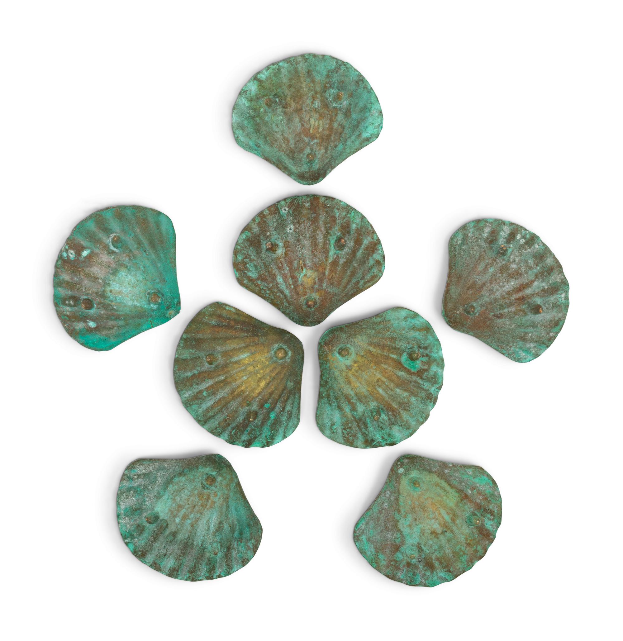 A Set of Eight Bronze Shell-Form Dishes