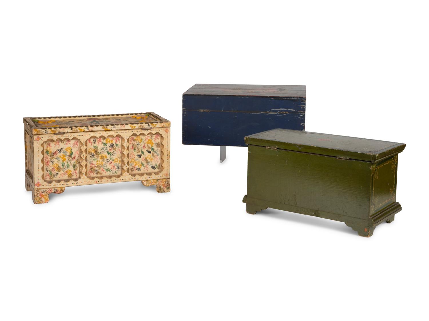 Three Folk Art Painted Wood Boxes