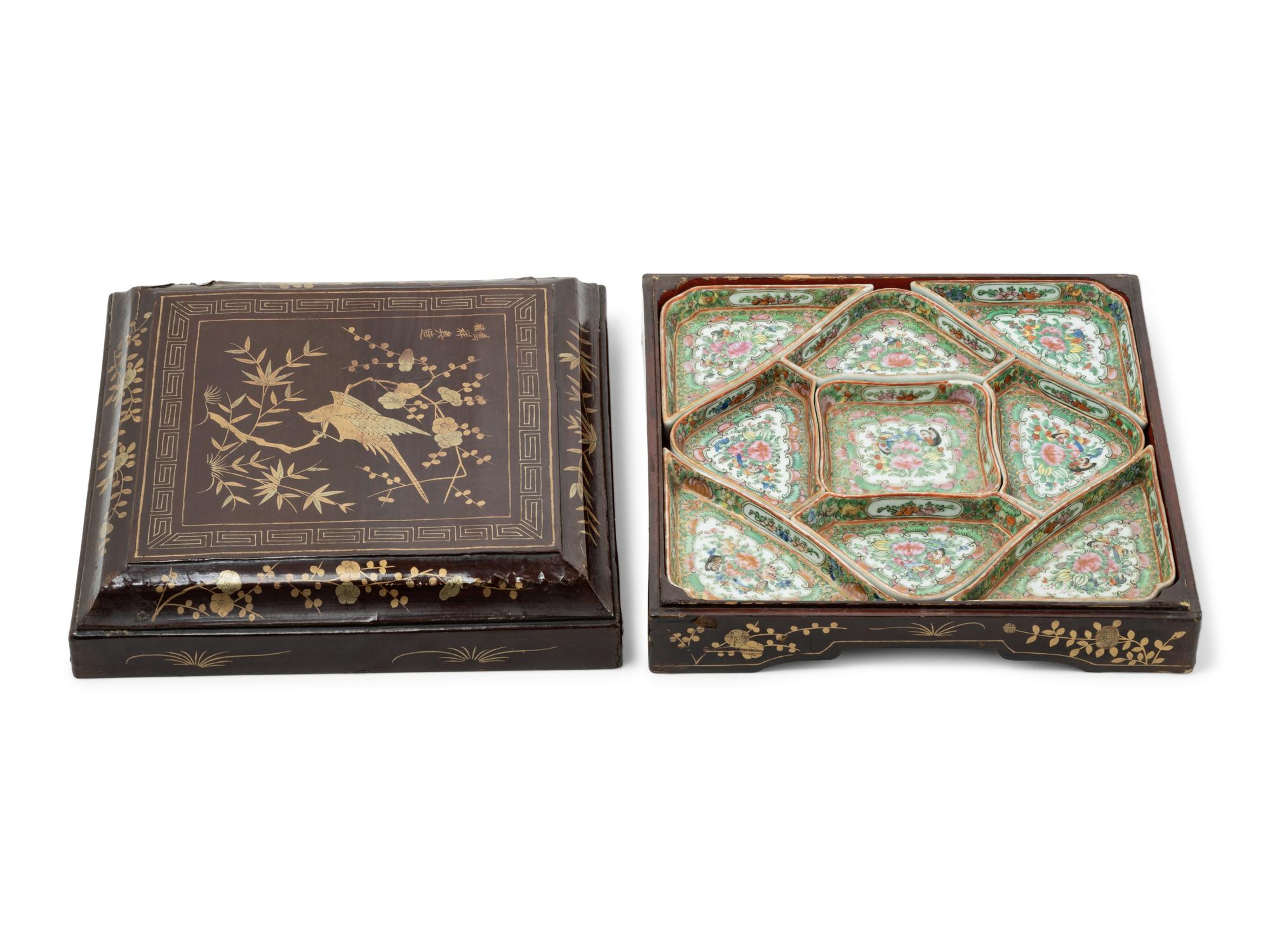 A Chinese Export Rose Medallion Sweetmeat Set