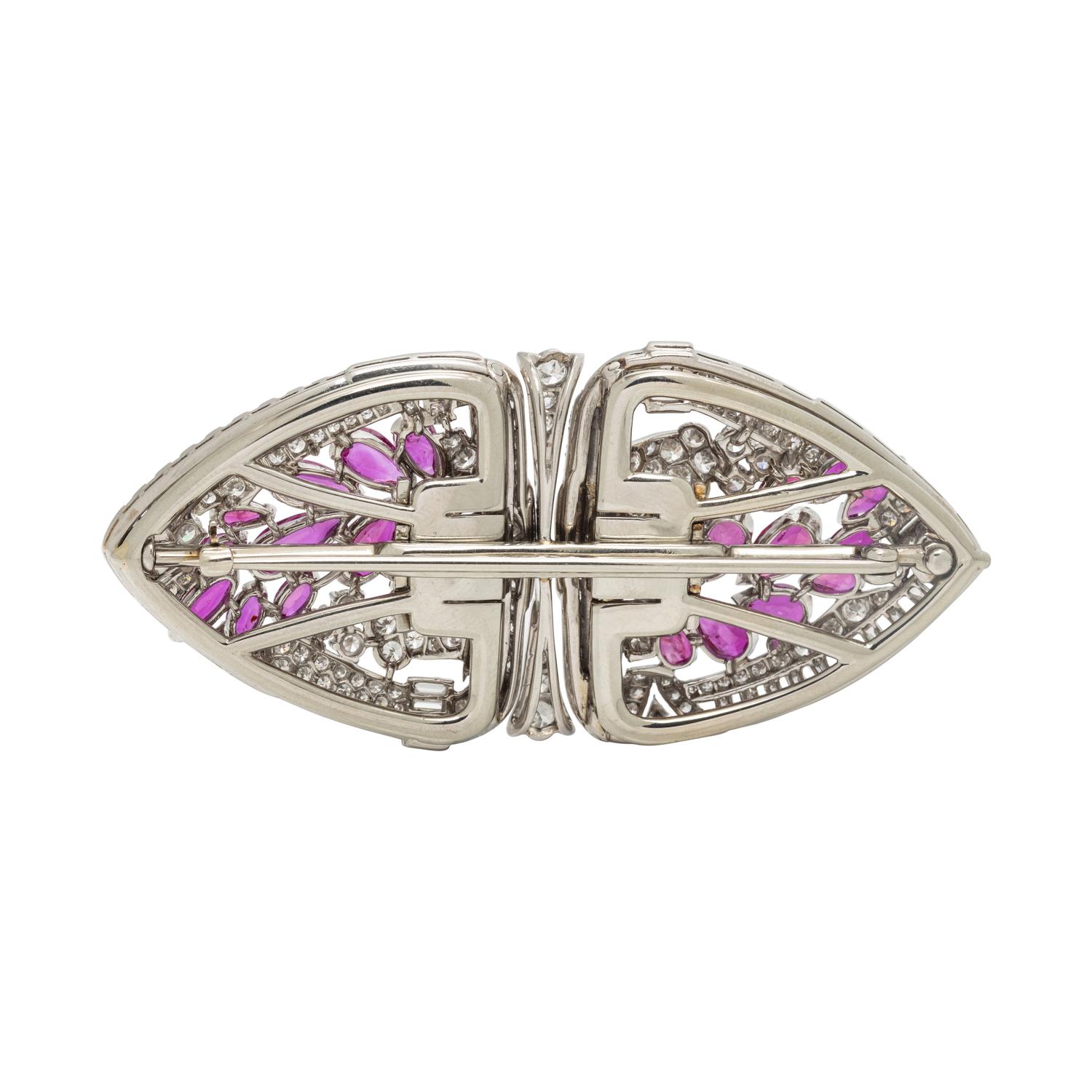 DIAMOND, PINK DIAMOND AND RUBY DOUBLE CLIP BROOCH