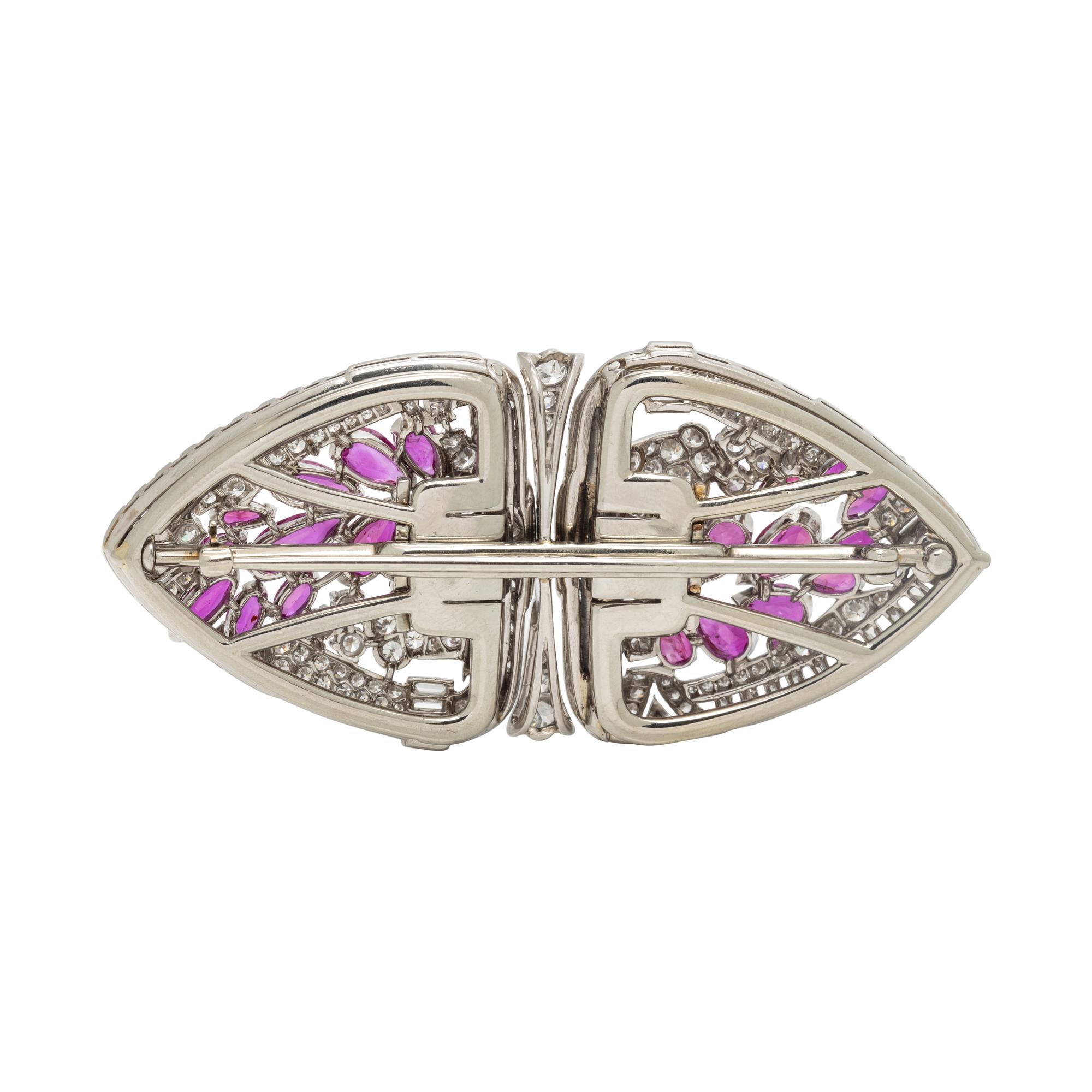 DIAMOND, PINK DIAMOND AND RUBY DOUBLE CLIP BROOCH
