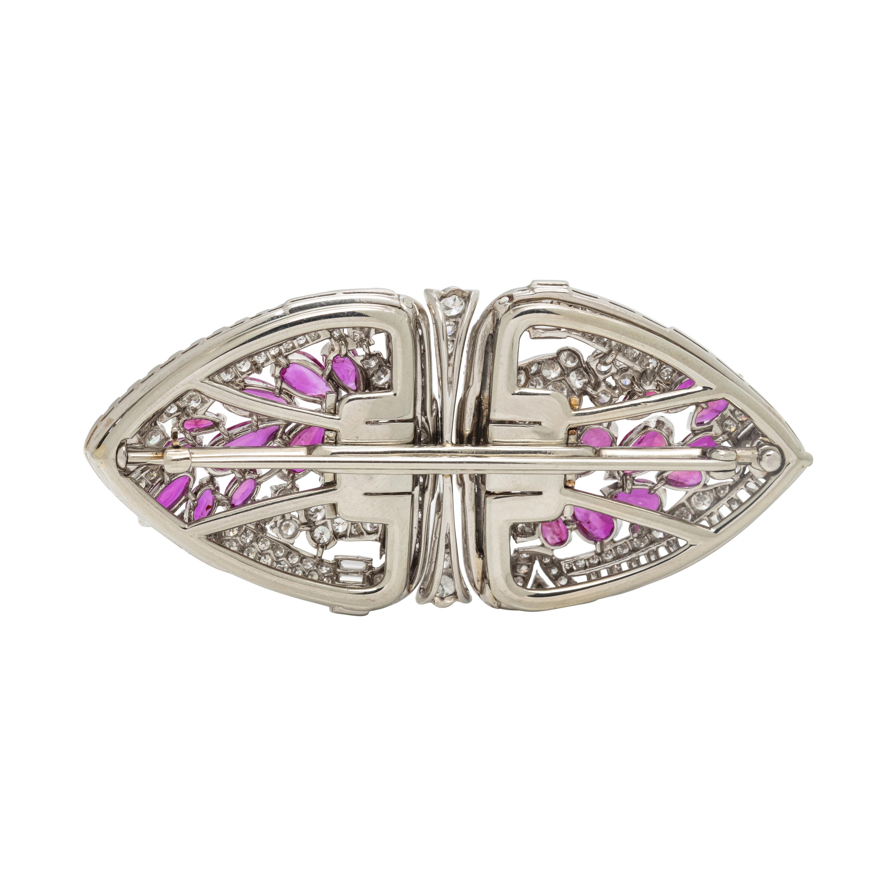 DIAMOND, PINK DIAMOND AND RUBY DOUBLE CLIP BROOCH