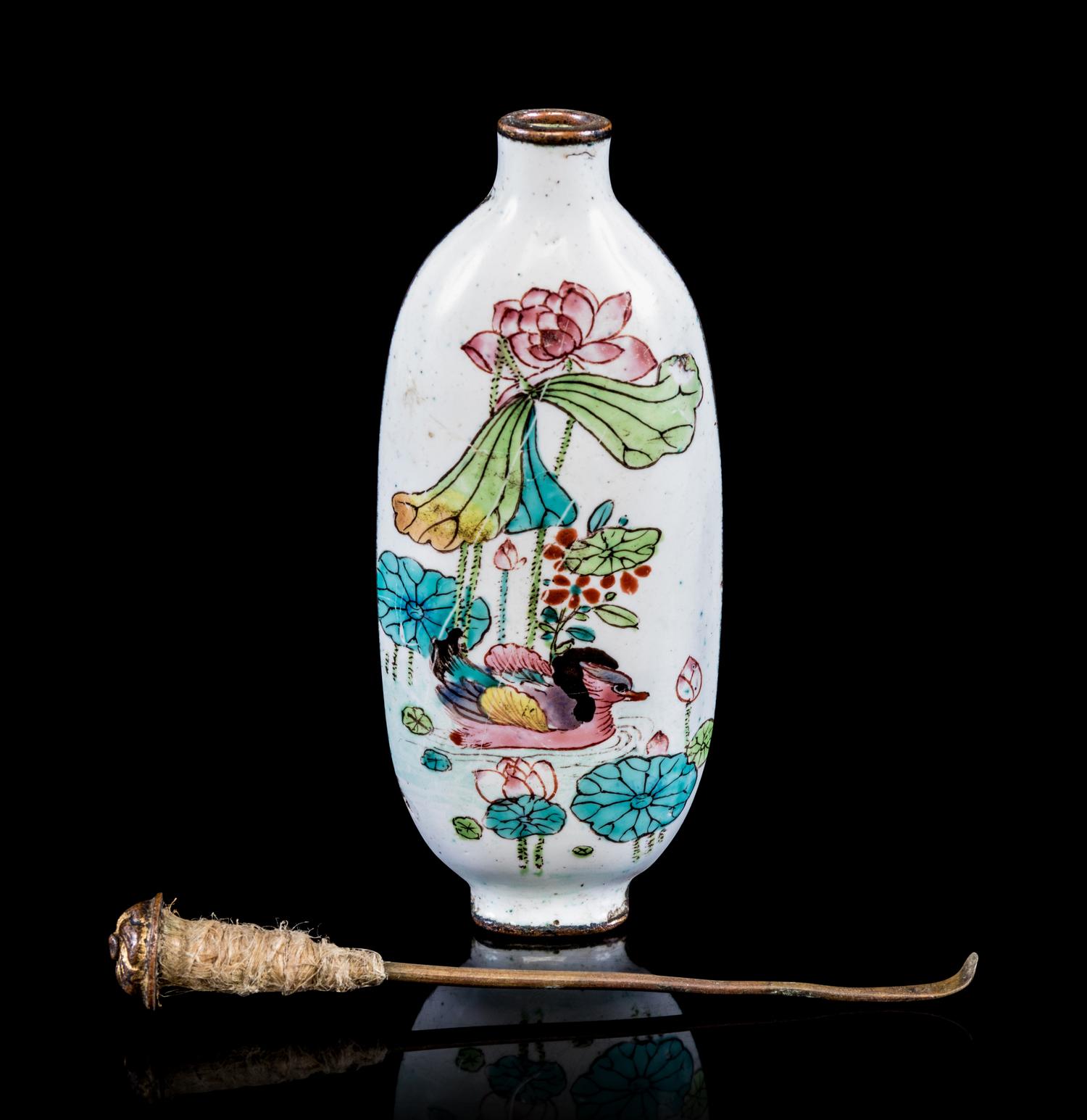 Three Chinese Canton Enamel on Copper Snuff Bottles