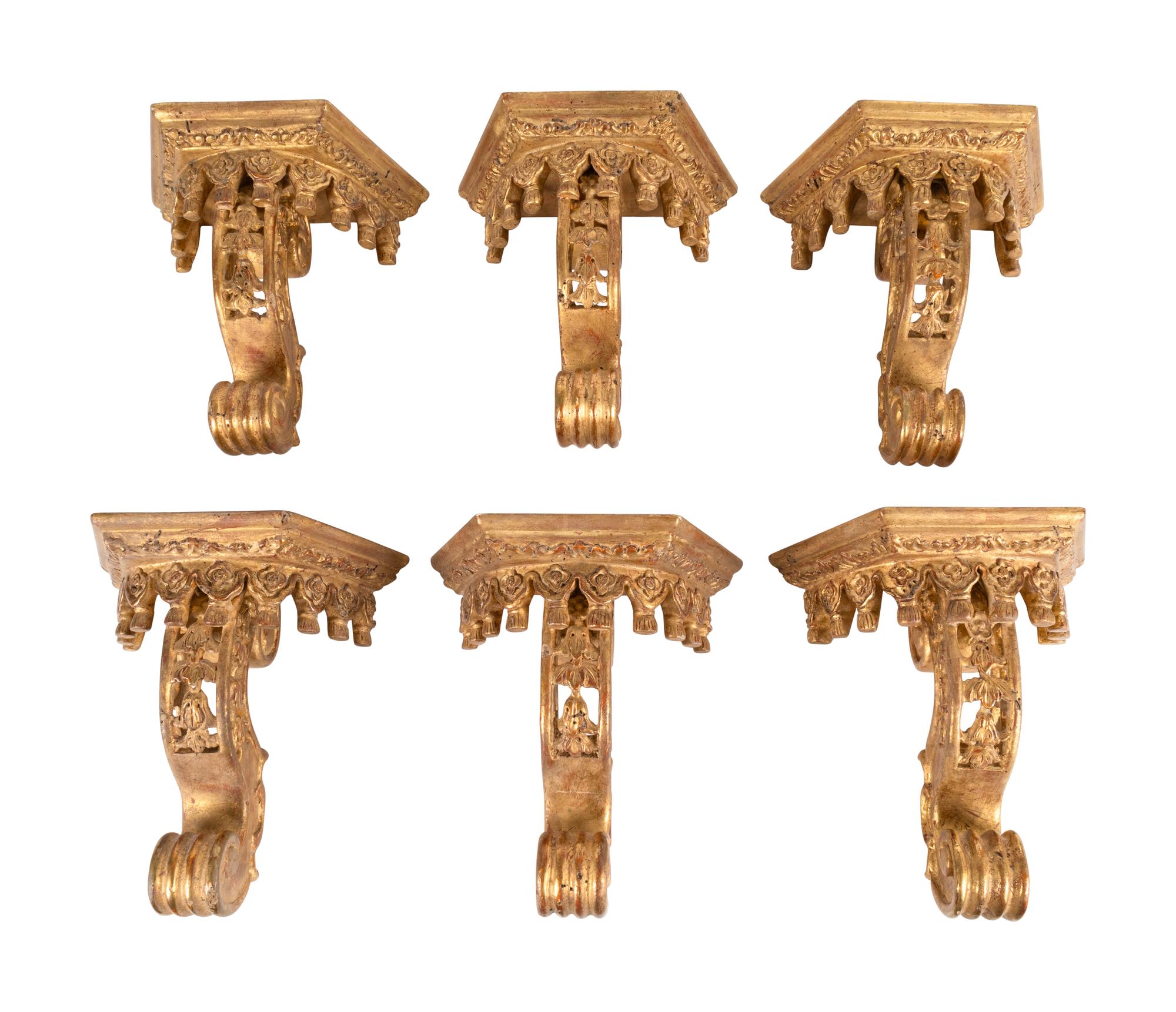A Set of Six Georgian Style Giltwood Wall Brackets