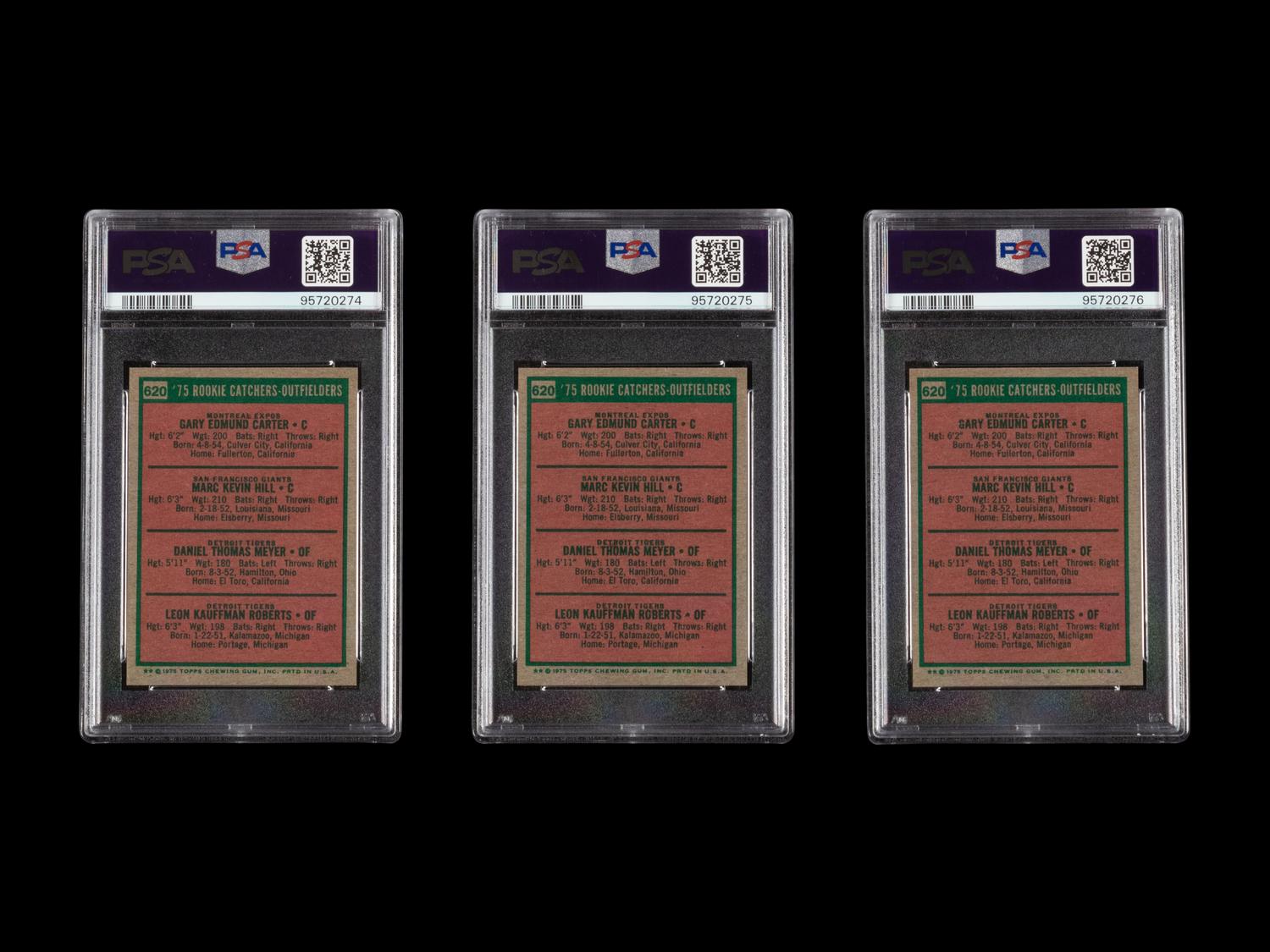 A Group of Three 1975 Topps Mini Gary Carter Rookie Baseball Cards (PSA 8 NM-MT)