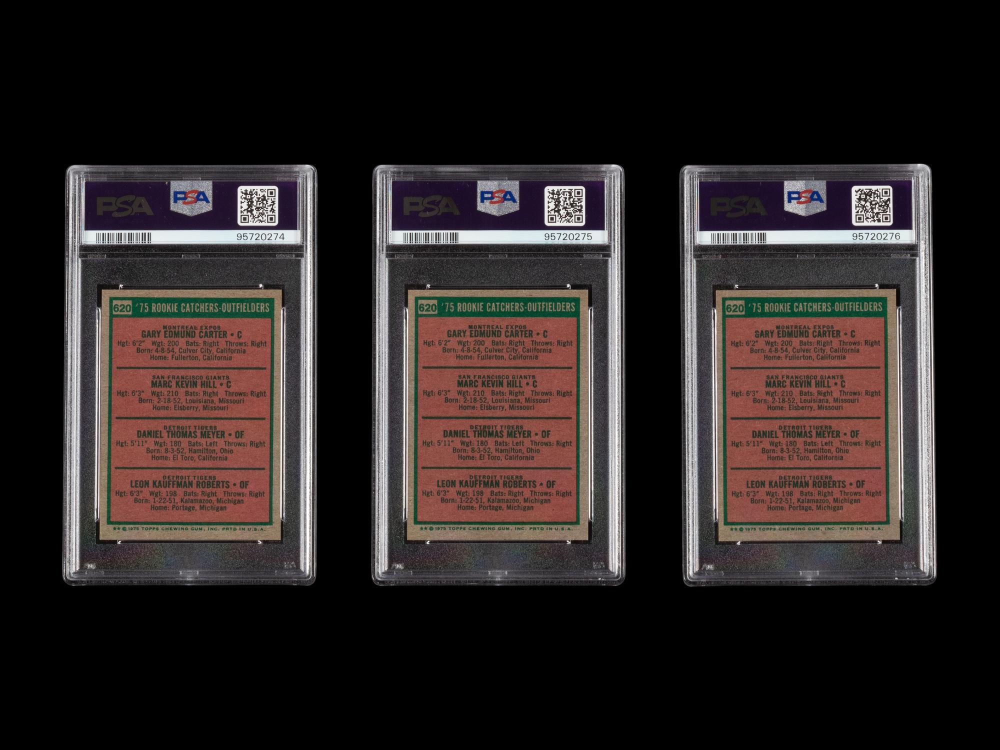 A Group of Three 1975 Topps Mini Gary Carter Rookie Baseball Cards (PSA 8 NM-MT)