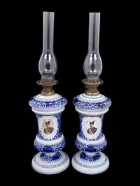 A Pair of Persian Market Opaline Glass Oil Lamps