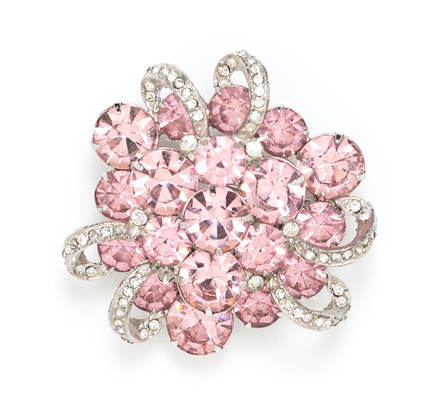 An Eisenberg Pink Rhinestone Brooch, 2" x 2".