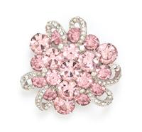 An Eisenberg Pink Rhinestone Brooch, 2" x 2".