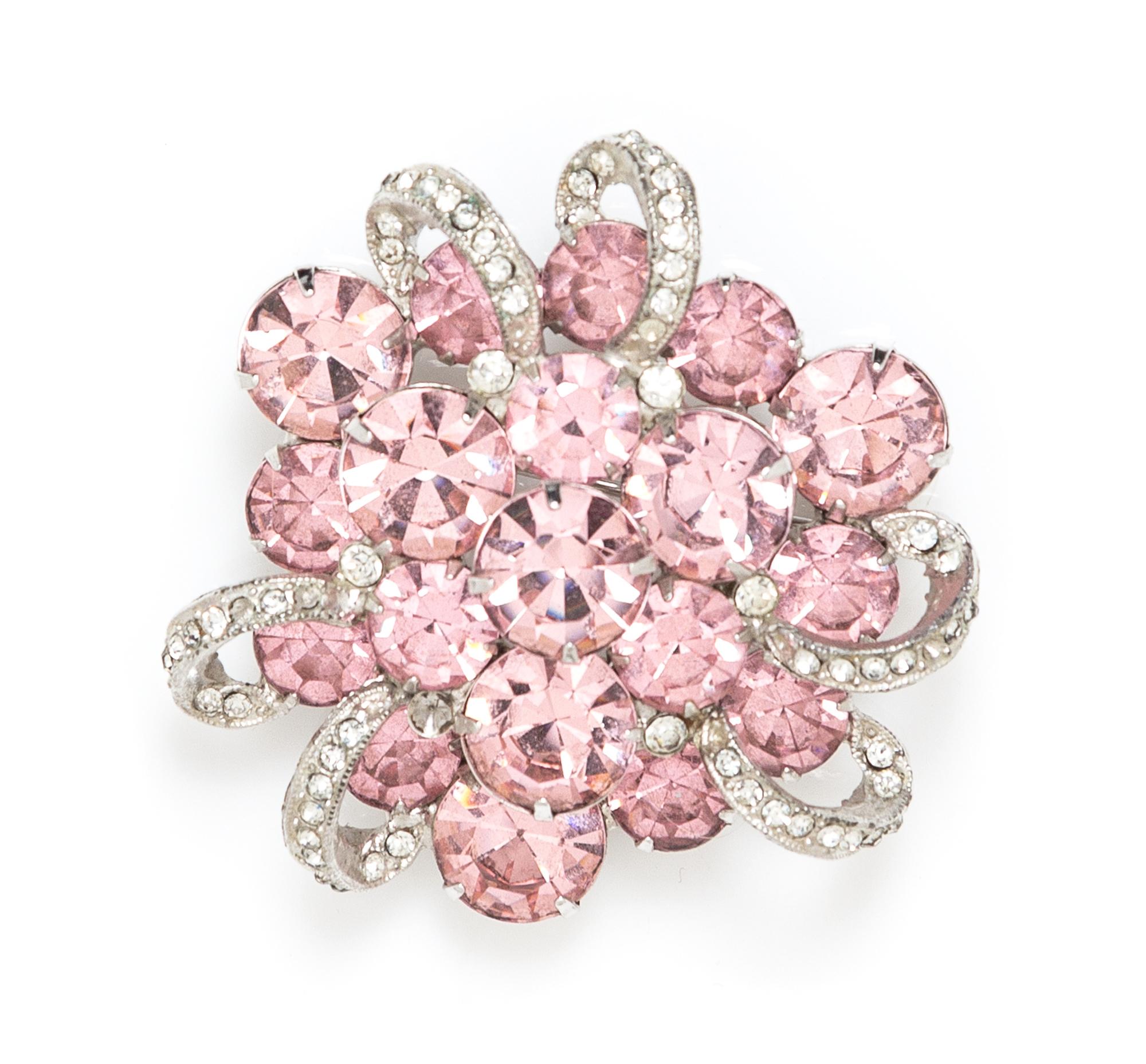 An Eisenberg Pink Rhinestone Brooch, 2" x 2".