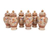 Six Japanese Kutani Porcelain Covered Jars