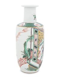A Famille Verte Porcelain Rouleau Vase