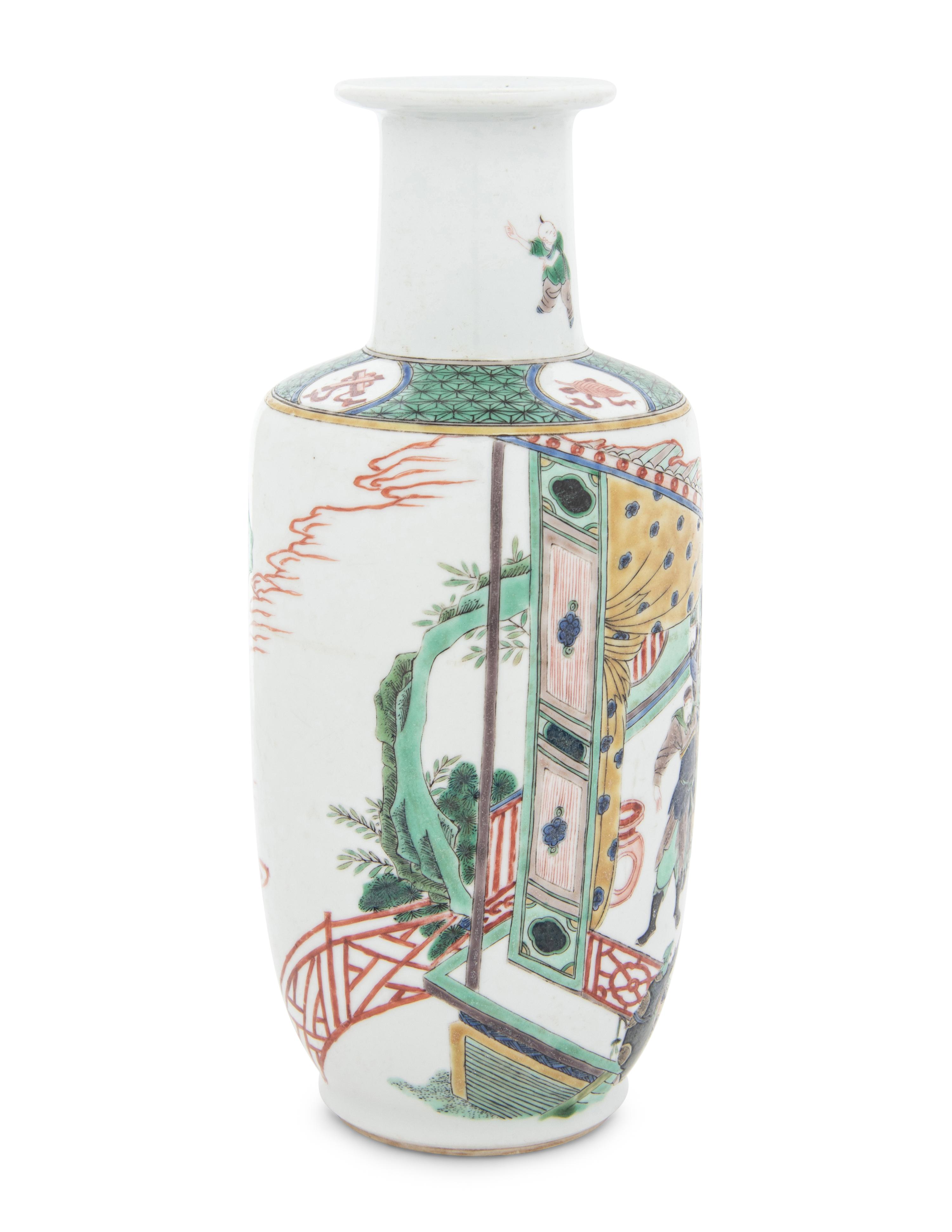 A Famille Verte Porcelain Rouleau Vase
