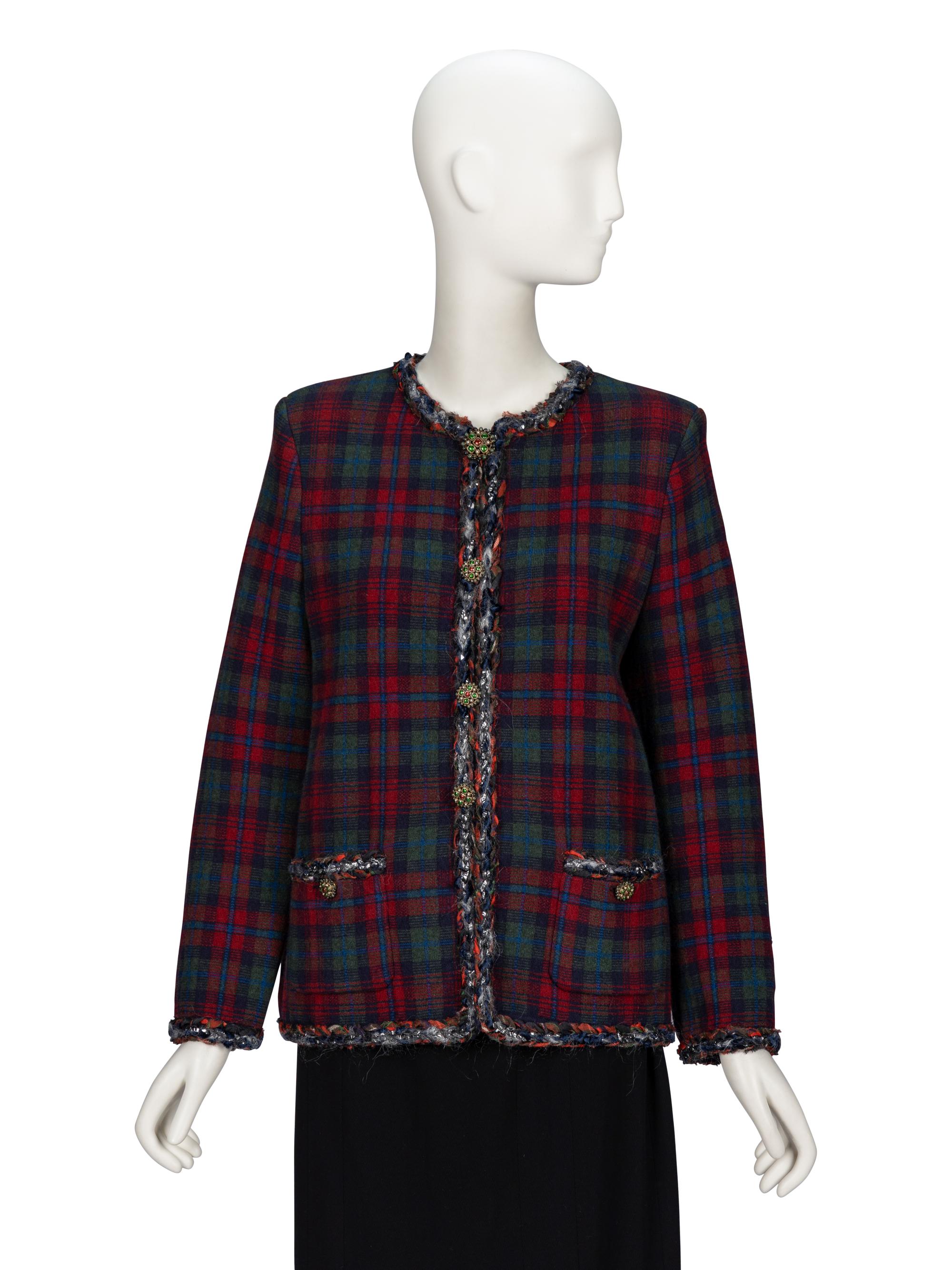 Chanel, Plaid Cashmere Knit Cardigan
