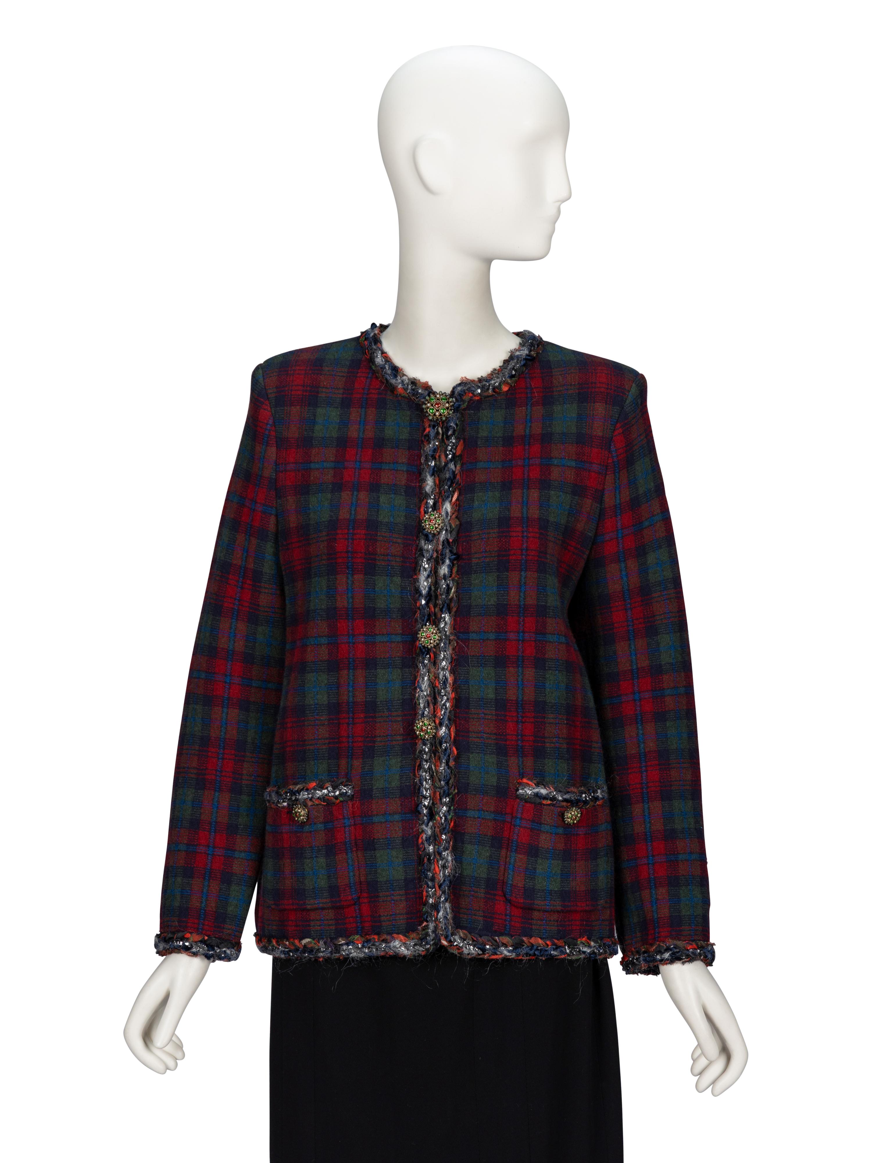 Chanel, Plaid Cashmere Knit Cardigan