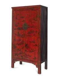 A Chinese Export Red Lacquer Cabinet