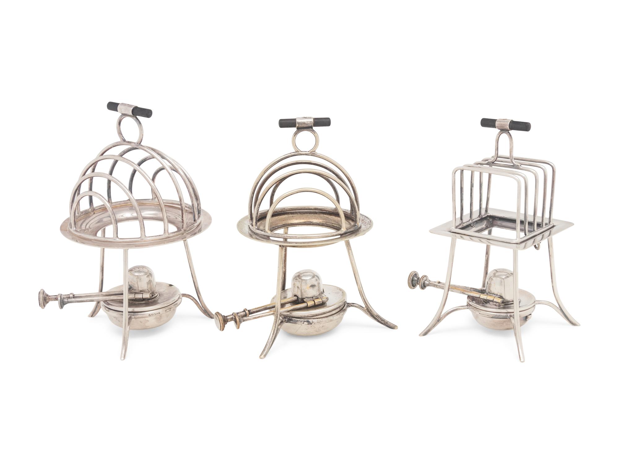 Three Asprey Silver-Plate Toast Racks with Warmers