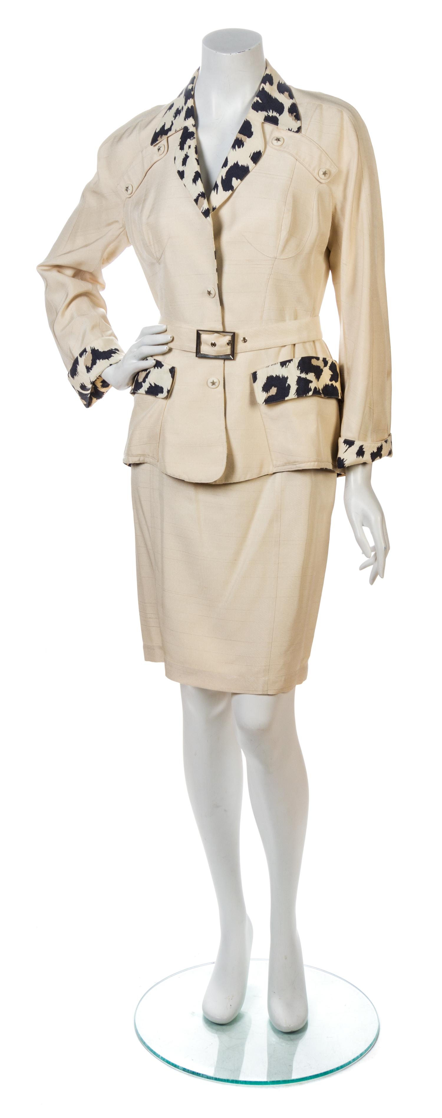 A Thierry Mugler Ivory Silk Skirt Ensemble, Size 40.