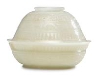 A Chinese Carved and Pierced 'Archaistic' White Jade Bowl and Cover