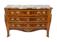 A Regence Style Gilt Bronze Mounted Crossbanded Marble-Top Commode — 19TH CENTURY
